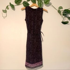 Ann Taylor silk plum purple sleeveless high neck floral faux wrap dress